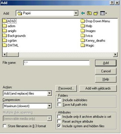Prozor za izbor datoteke za kompresiranje